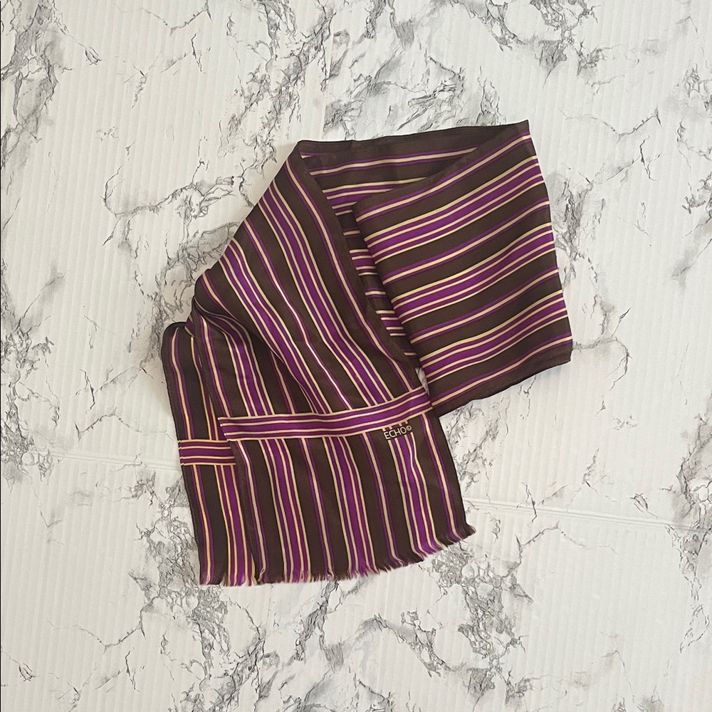 Echo 100% Silk Brown and Purple Striped Long Scarf